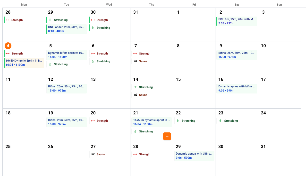 Workout Schedule - Desktop View